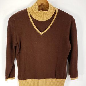Donna Gray Sweater Set Women's Large Brown Tan Silk Angora Blend Retro Look